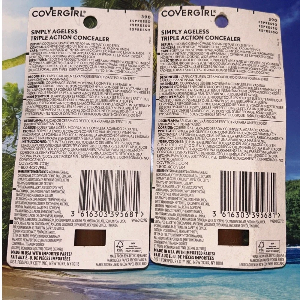 Covergirl‎ Simply Ageless Triple Action Concealer 390 Espresso 2 Pack